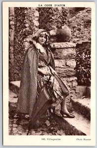 Postcard La Cote D'Azur Villagoise French Riviera Woman Hooded Cape and Umbrella - Picture 1 of 2