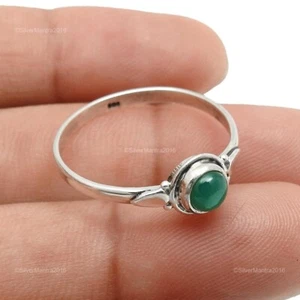 Anillo Banda Promesa Plata 925 Piedra Ónix Verde Redondo Regalo Aniversario - Imagen 1 de 7