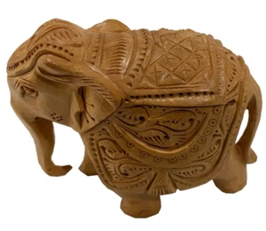 Elephant Wooden Figurine Statue Handmade Carved Home Décor Sculpture Gift item - Picture 1 of 12