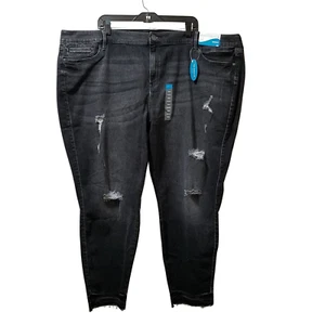 Boutique + Jeans Women’s 28W Black Distressed Raw Hem Ripped Stretch Skinny - Picture 1 of 6