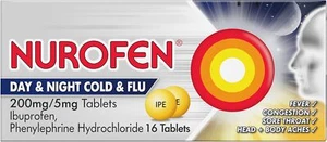 Nurofen Day and Night Cold and Flu Relief 200mg/5mg Tablets Ibuprofen, 16 Count - Picture 1 of 6