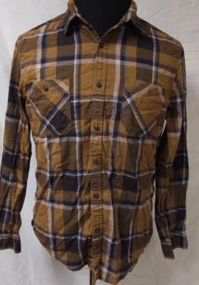 Decree Mens Medium Brown Plaid Long Sleeve Button Up western Cotton Shirt - Image 1 of 4