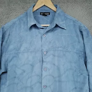 David Adams Mens M Long Sleeve Faux Suede Dress Shirt Blue Patch Style Stitching - Picture 1 of 18