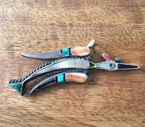 VINTAGE STERLING SILVER TURQUOISE INLAY PEYOTE BIRD PENDANT 70/80’s - Picture 1 of 7