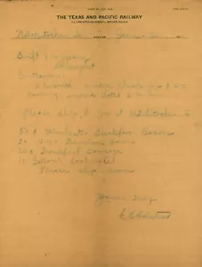 1920 Texas & Pacific RR Letterhead Handwritten Letter Provisions Natchitoches TX - Picture 1 of 1
