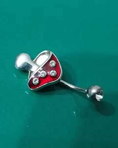 Banana Piercing Ombelico Fungo Rosso 925 - Foto 1 di 3