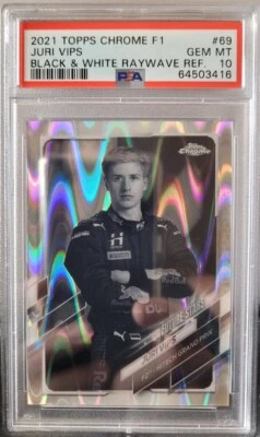 2021 Topps Chrome Formula 1 #69 Juri Vips Black & White RayWave Refractor PSA 10 - Image 1 of 2