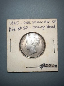 1865 British Silver One Shilling XF Die #80 Young Head - Picture 1 of 4