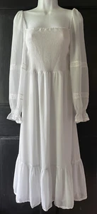 Wilfred hellgrau gesmoktes Chiffon 3/4 Puff transparente Ärmel Medium Kleid Landhaus - Bild 1 von 5