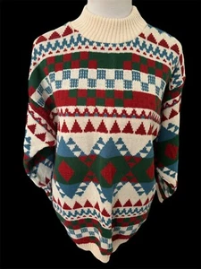 Suéter de Navidad de Colección Años 80 Jacquard Preppy Fair Isle Rayas, Unisex Cuello Sin Mock XL - Imagen 1 de 9