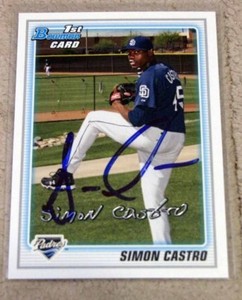 2010 Bowman 1st Card SIMON CASTRO BP48 Rookie RC On Card Hand Signed Auto