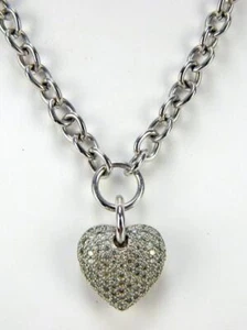 Fashion Pave Crystal Rhinestone Silver Filigree Heart Toggle Chain Link Necklace - Picture 1 of 4