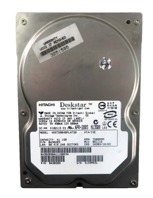 41.1GB IDE 3.5" 7200RPM 2MB HDD - HDS728040PLAT20 - Image 1 of 2
