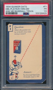 Quäkerhafer 1934 DBL. Spielstücke / 51 Min. GM Ask Me Baseball Trivia PSA 1,5 - Bild 1 von 4