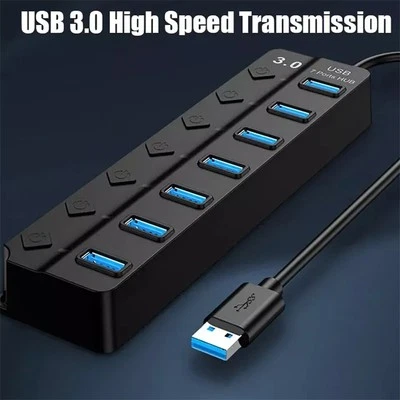 USB HUB 7 Port High Speed 3.0 USB Multi Splitter Adapter for Desktop PC Laptop - Image 1 of 4