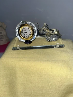 Desk Clock (needs Battery) Enclosed In Cut Crystal /Cut Crystal Baby Elephant - Image 1 of 4