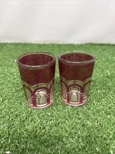 2 Vtg Moroccan Style Tea Glasses Pink Purple Gold Filigree Shot Glass Barware - Picture 1 of 5
