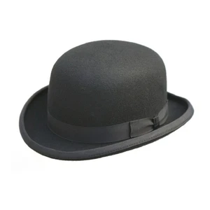Sombrero bombín rígido de fieltro de lana negro de calidad forrado satinado - Imagen 1 de 7