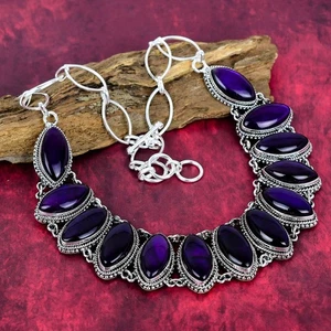 Purple Flash Labradorite Gemstone Handmade 925 Silver Adjustable Necklace - Picture 1 of 5