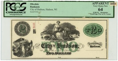 $2 City of Hudson Wisconsin Ch New 64 PCGS Currency 950535-10 - Image 1 of 3