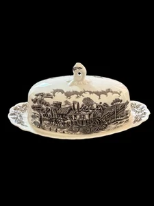 Myott Fine Staffordshire Royal Mail Brown Butter Dish Ironstone - Picture 1 of 7
