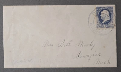 DOWAGIAC MICHIGAN 1887 Cover Double Dial Blue Fancy Cancel to Moody Local Use - Image 1 of 2