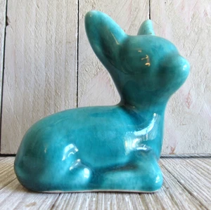 Vintage La Mirada Pottery DEER/FAWN Plant Sitter Turquoise - Picture 1 of 4