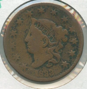 1833-P Coronet Head Large Cent 1c Philadelphia Mint - KR705 - Picture 1 of 2