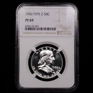 1956 Tipo II Proof Franklin mezzo dollaro - 50c - NGC CLASSIFICATO PF69 - SEMBRA CAMEO - Foto 1 di 4