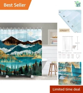 Artistic Lake Landscape Shower Curtain 72x72 - Waterproof with Hooks Included - Picture 1 of 8