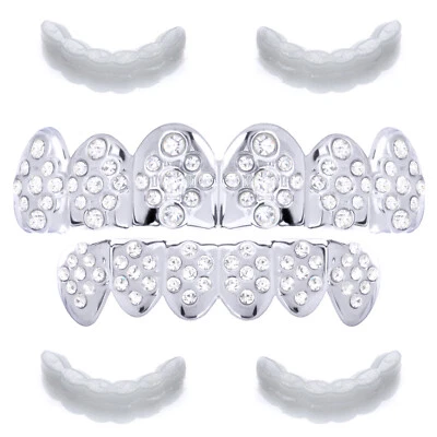 Moldes adicionales para dientes de parrilla superior e inferior enchapados en plata helada LS011S para hombre Foto 1 de 4