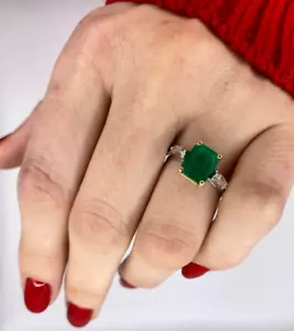 Ring IN Platin Ed Gold mit Diamanten Schnitt Baguette Smaragd Natürlich Brazil - Bild 1 von 5
