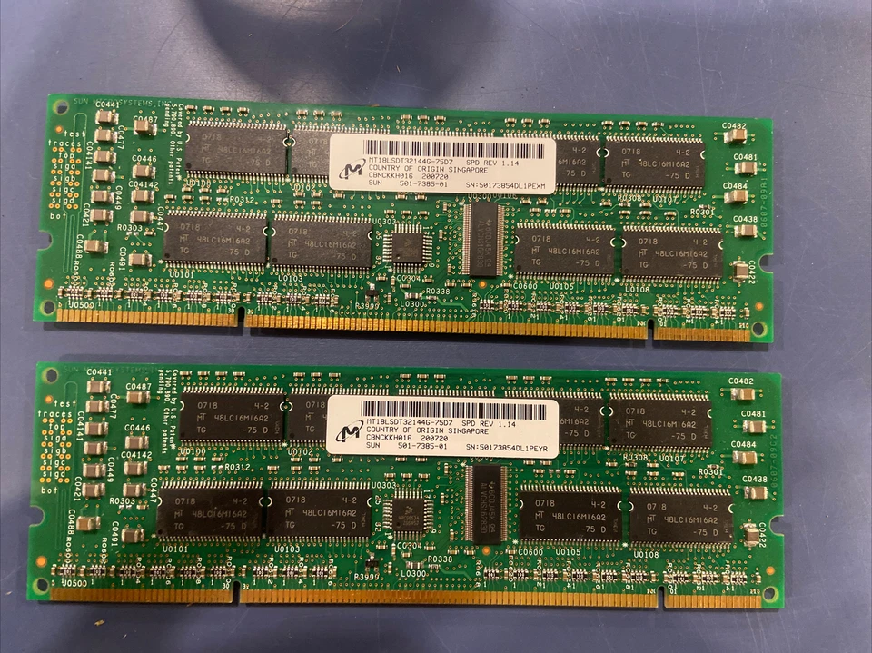 2qty MICRON 512MB PC100 SDRAM 100MHz ECC Memory Module MT18LSDT32144G-75D7 SUN - Image 1 of 3
