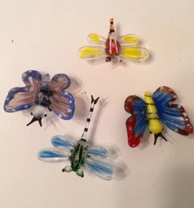 Set Of 4 Hand blown glass petite sparkly dragonfly & butterfly - Picture 1 of 3