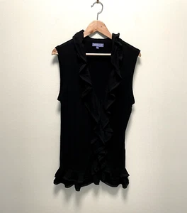 Vivienne Tam Womens Top Size Medium Black Sleeveless Ruffle Hidden Button Front - Picture 1 of 9