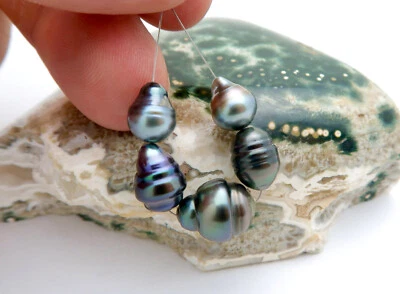AA+ 5 BEAUTIFUL NEW TAHITIAN CULTURED PEARLS -RARE VIVID PEACOCK COLORFUL PEARLS - Image 1 of 4