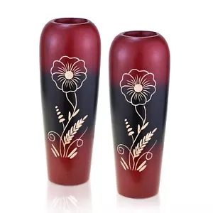 Delightful Blossoming Flower Red 8-inch Mango Tree Wood Flower Set of 2 Vase - Picture 1 of 4