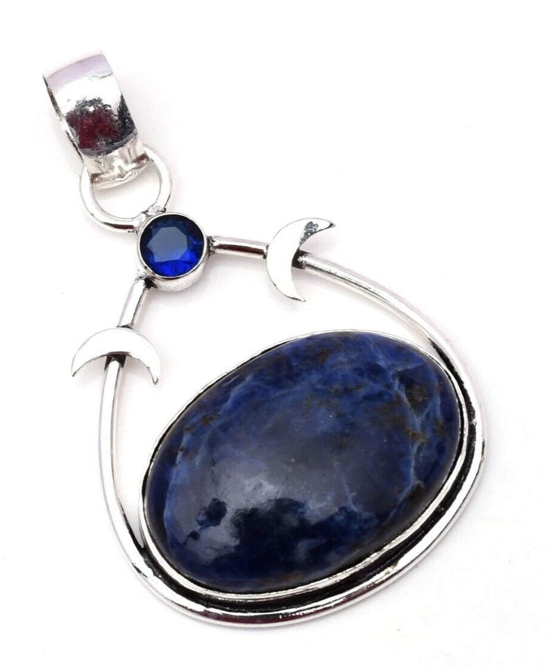 Colgante de sodalita piedras preciosas de plata de ley 925 hecho a mano joyería colgante 2,05" Foto 1 de 4