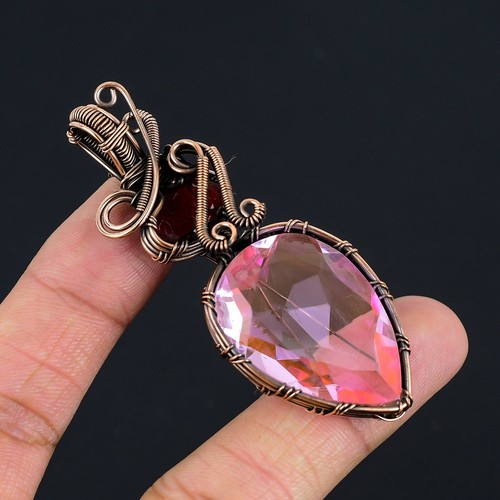 VETEMENTS Ciondolo in rame Kunzite Granato Fatto a mano Gioielli Filo Avvolgente Regalo per Lei