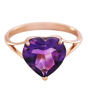 18K. SOLID GOLD RING WITH NATURAL 10.0 MM HEART AMETHYST - Picture 1 of 15