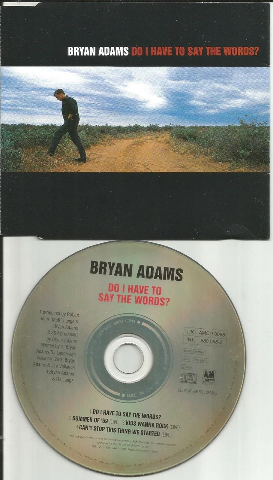 BRYAN ADAMS Did I have to Say Words w/ 3 RARE LIVE Europe CD Single USA seller — 第 1/1 张图片