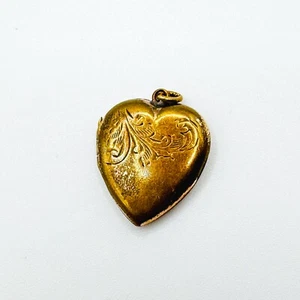 Vintage Brass Tone Love Heart Locket Necklace Pendant Charm Art Nouveau Deco - Picture 1 of 8