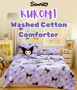 Sanrio Kuromi Queen/Full Comforter Checkered Quilted Washed Cotton AOP Bed Quilt - Picture 1 of 20