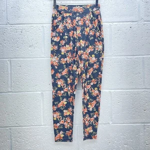 MISS SELFRIDGE BLACK FLORAL PINK JOGGERS LIGHTWEIGHT SKINNY FADED Y2K UK 4 - Picture 1 of 4