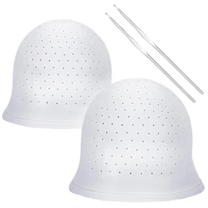2 Pieces Punched Highlight Cap Hair Highlighting Kit Reusable Silicone Hair Colo - Picture 1 of 12