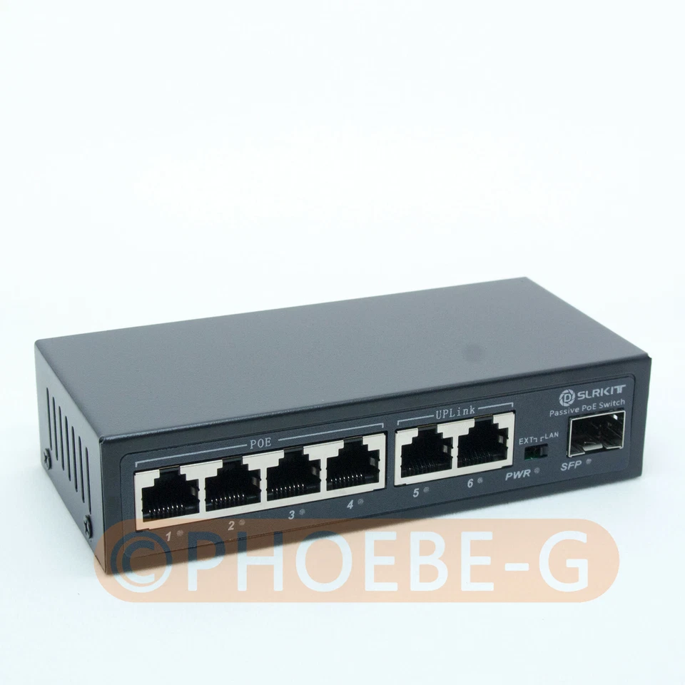 DSLRKIT 4POE 1SFP 2UpLink Gigabit 7 Ports Passive PoE Switch Injector Ethernet - Image 1 of 2
