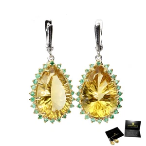 Sommer 925 Silber Ohrringe Citrin 37ct Smaragd Edelstein Schmuck Handgemacht - Bild 1 von 13