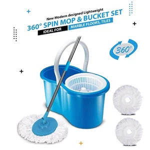MAGIC MOP SPIN BUCKET SET 2 HEADS 360° ROTATING STEEL MICROFIBER FLOOR DRY - Picture 1 of 7