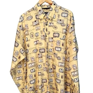 Vintage Nautica Shirt Mens Size XL Wine Bottle Labels Long Sleeve Button Up - Picture 1 of 4
