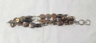 Pulsera SILPADA B1850 plata de ley, moneda de bronce perla, cuarzo ahumado palanca Foto 1 de 4